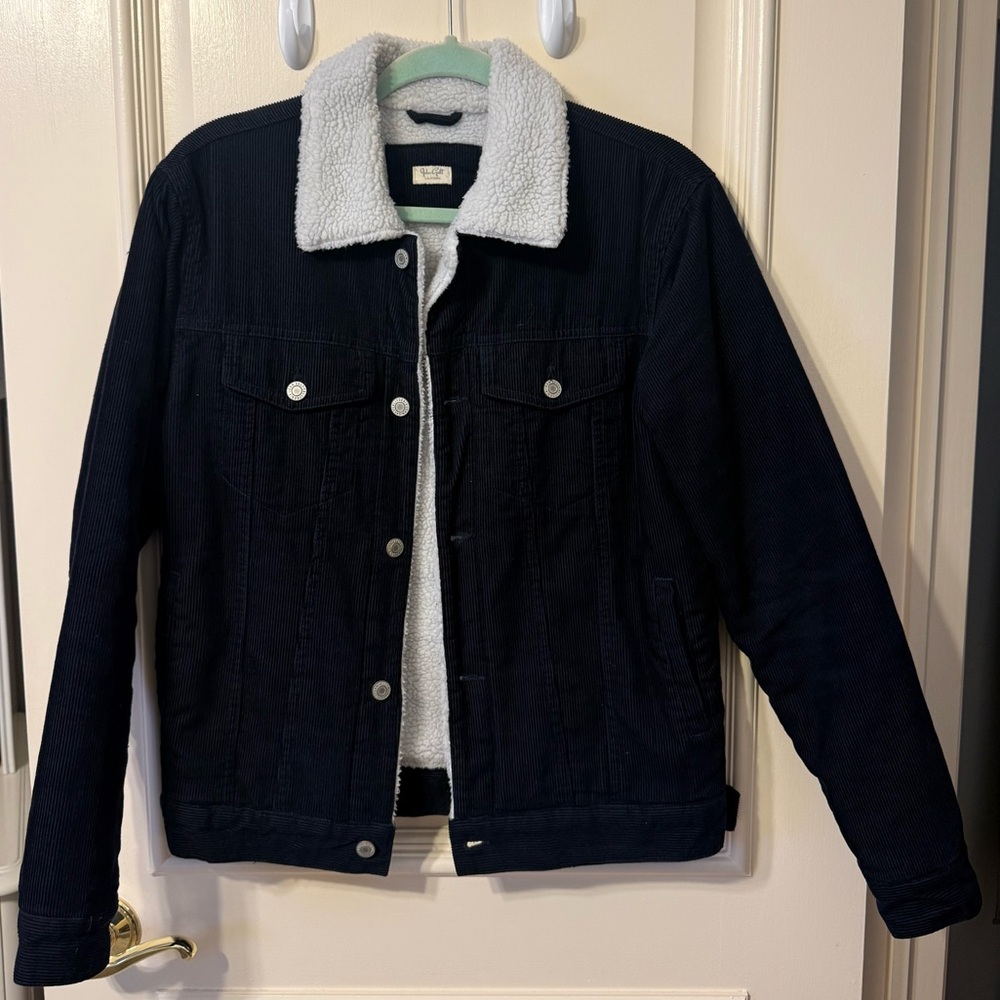 Brandy Melville Black Corduroy Teddy Jacket with Cream Sherpa Collar